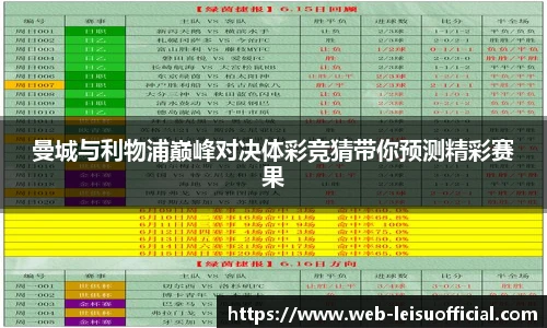 曼城与利物浦巅峰对决体彩竞猜带你预测精彩赛果